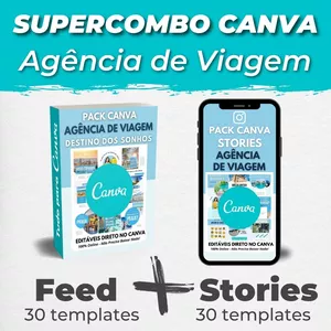 Imagem de capa para o Curso online Supercombo Canva - Agência de Viagem Feed + Stories + Kits Bônus