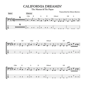 Imagem principal do produto CALIFORNIA DREAMIN' (The Mamas & The Papas) Bass Transcription, Score & Tab Lesson