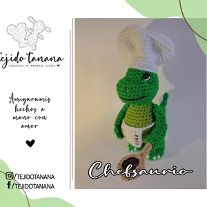 Imagen de portada para Ebook Chefsaurio Crochet Pattern | amigurumi | Chefsaurio | amigurumi Chefsaurio | Dinosaurio amigurumi | SP/EN