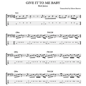 Main image of product GIVE IT TO ME BABY (Rick James) Bass Transcription, Score & Tab Lesson
