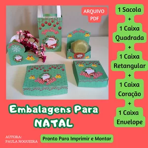 Imagem de capa para o Ebook KIT CAIXINHAS E SACOLINHA PARA NATAL PARA IMPRIMIR E MONTAR