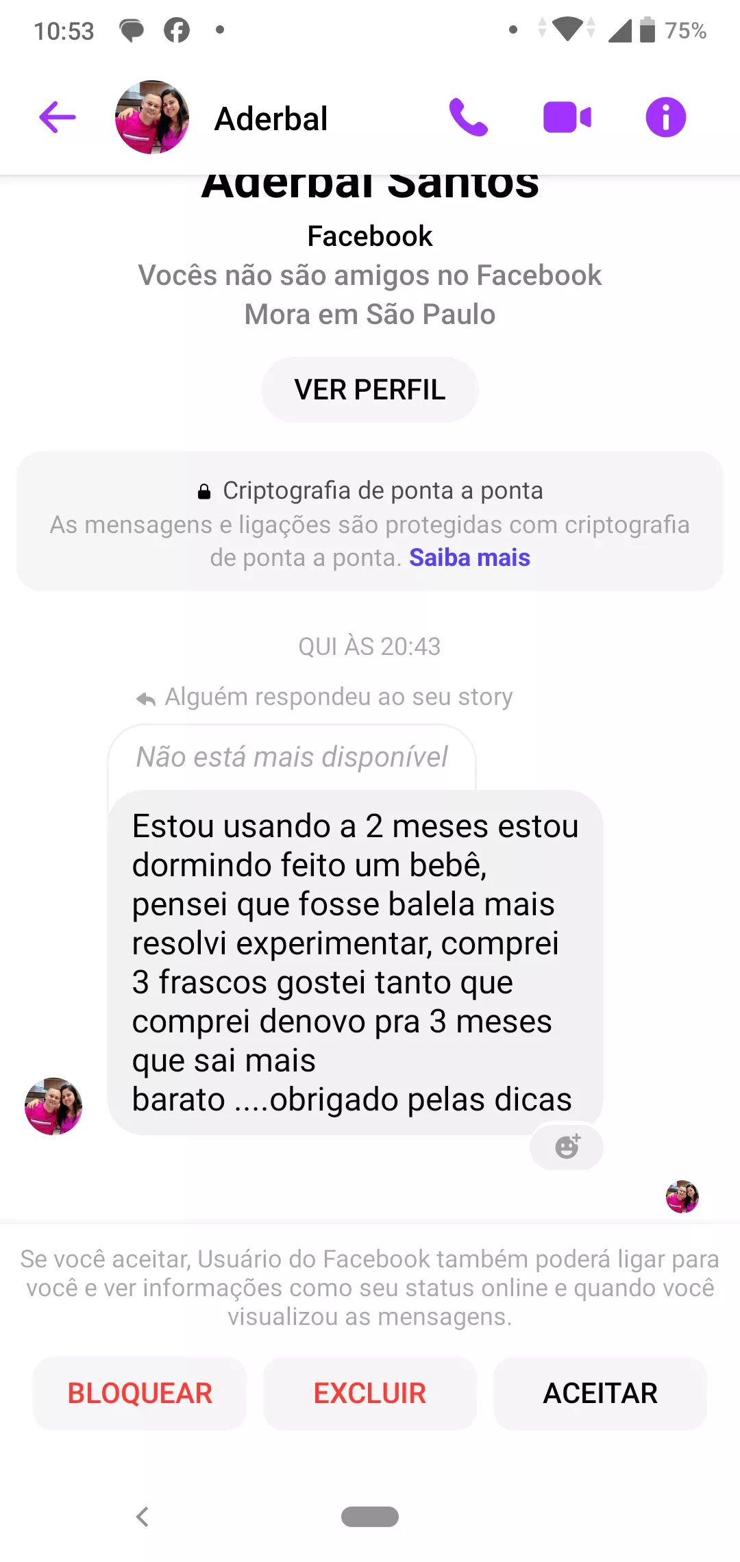 Depoimento no Instagram