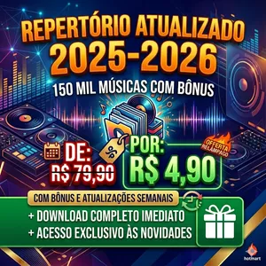 Imagem de capa para o Ebook Repertório Atualizado 2025-2026: 150 Mil Músicas com Bônus e Atualizações semanais