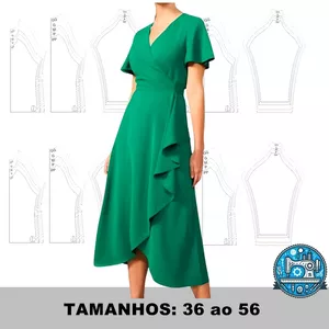 Imagem de capa para o Ebook Molde Digital de Vestido Transpassado (36 ao 56)