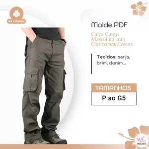 Imagem de capa para o Ebook MOLDE CALÇA CARGO MASCULINA COM ELÁSICO NAS COSTAS