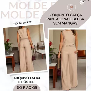 Imagem de capa para o Ebook Conjunto Calça Pantalona e Blusa sem Mangas - Molde em PDF 