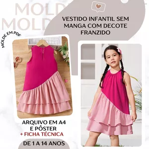 Imagem de capa para o Ebook Vestido Infantil sem Manga com Decote Franzido - Molde em PDF