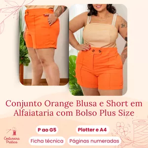 Imagem de capa para o Ebook Conjunto Orange Blusa e Short em Alfaiataria com Bolso Plus Size