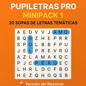 Imagen de portada para Ebook Pupiletras PRO – Minipack 1: 30 Sopas de Letras Temáticas (Versión sin Resolver)