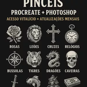 Imagem do curso 🎨 Mega Pack de Pincéis Procreate + Photoshop + Artes em JPG – Acesso Vitalício + Atualizações Mensais 🎨