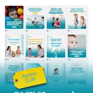 Imagem de capa para o Ebook Pack FonoKids: 25 Artes (CANVAS) Editáveis para Fonoaudiologia Infantil