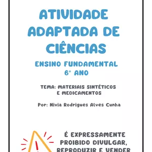 Imagem de capa para o Ebook Atividade de Ciências Adaptada: Materiais Sintéticos  e Medicamentos