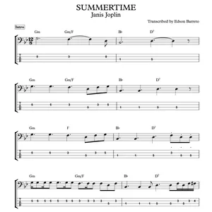 Cover image for Ebook SUMMERTIME (Janis Joplin) Bass Transcription, Score &amp; Tab Lesson