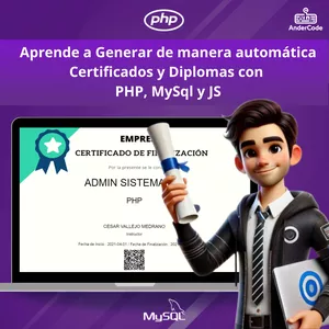 Imagen de portada para Curso online Generación de Certificados y Diplomas con PHP, MySql y JS