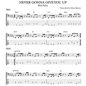 Cover image for Ebook NEVER GONNA GIVE YOU UP (Rick Astley) Bass Transcription, Score &amp; Tab Lesson