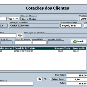 Planilha de Registro de vendas de preço e serviços