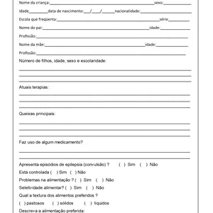 Imagem de capa para o Ebook Ficha Anamnese Integração Sensorial / ABA