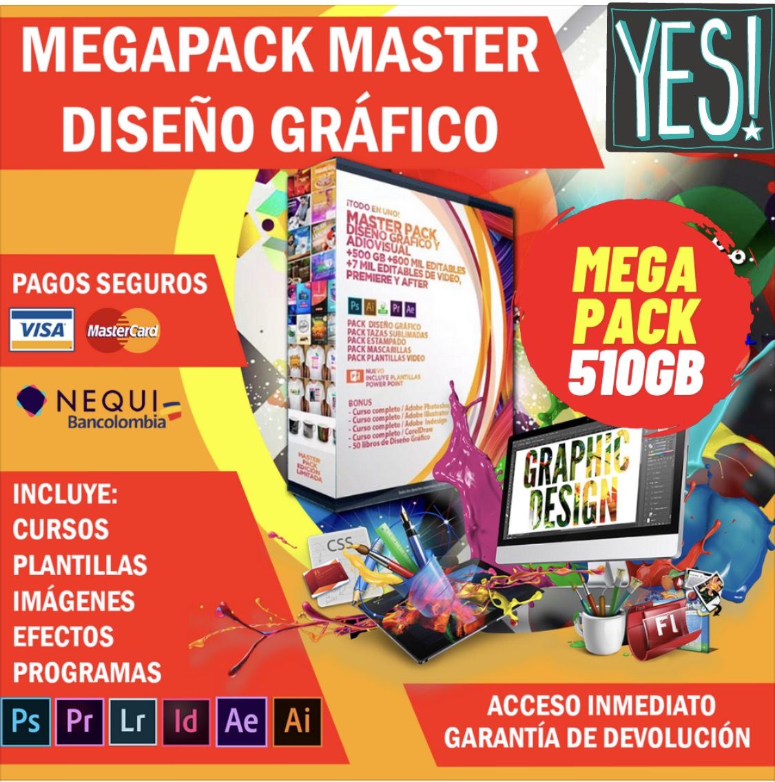MEGA PACK DISEÑO GRÁFICO 510 GB + Programas + Cursos+ bonus 100% garantizado