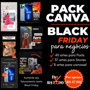 Imagem de capa para o Ebook PACK CANVA BLACK FRIDAY PARA NEGÓCIOS 