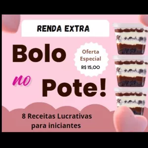 Imagem de capa para o Ebook 8 Receitas Bolo no Pote Lucrativas - Use sua criatividade e faça varias combinações