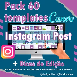 Imagem do curso Pack 60 templates Canva para Post do Instagram + Dicas de Edição/FÁCIL DE EDITAR