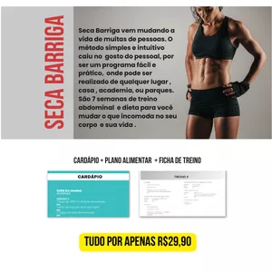 Imagem de capa para o Ebook SECA BARRIGA: CARDÁPIO + PLANO ALIMENTAR  + FICHA DE TREINO