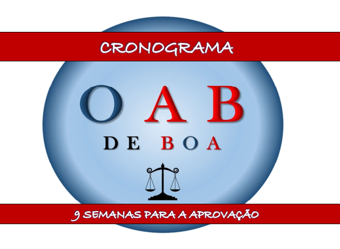 Imagem do curso COMBO: Cronograma de Estudos - 9 Semanas para a Aprovação + Manual da Aprovação + 270 Questões - OAB DE BOA