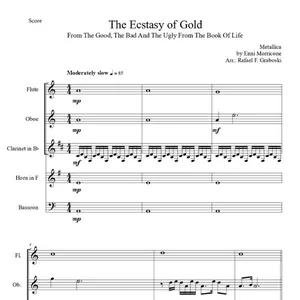 Imagem de capa para o Ebook Arranjo da música "The Ecstasy of Gold" de Ennio Morricone para o filme 'The Good, The Bad and The Ugly', para Quinteto de Sopros