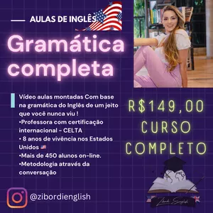 Imagem de AULAS DE INGLÊS - GRAMÁTICA COMPLETA EM 8 VIDEOS criado por Zibordi English na hotmart