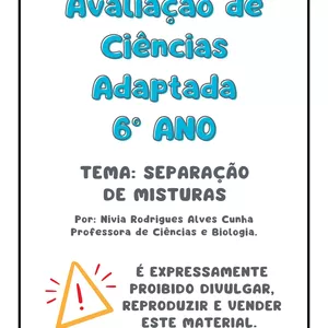 Imagem de capa para o Ebook AVALIAÇÃO ADAPTADA DE CIENCIAS 6° ANO - SEPARAÇÃO DE MISTURAS