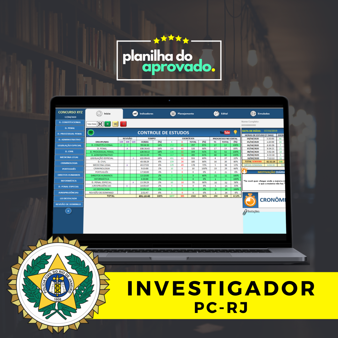 Imagem de Planilha do Aprovado - PC-RJ - Investigador criado por Cristofori Digital na hotmart