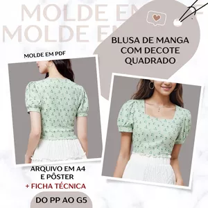 Imagem de capa para o Ebook Blusa de Manga com Decote Quadrado - Molde em PDF