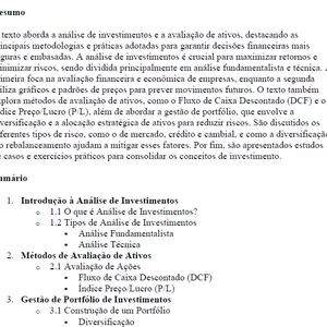 Imagem de capa para o Ebook Análise de Investimentos e Avaliação de Ativos