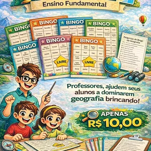 Imagem de capa para o Ebook Bingo de Geografia: Ensine aos seus alunos de uma forma divertida