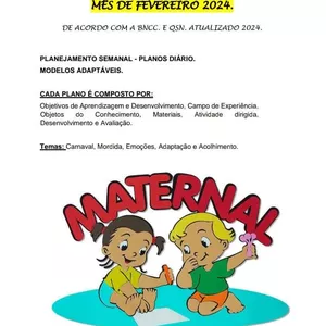 Imagem de capa para o Ebook PLANO DE AULA – MATERNAL - MÊS DE FEVEREIRO 2025 