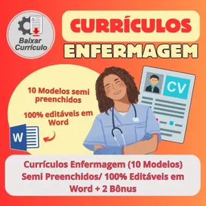 Imagem de capa para o Curso online Currículos Enfermagem (10 Modelos) Semi Preenchidos/ 100% Editáveis em Word + 2 Bônus