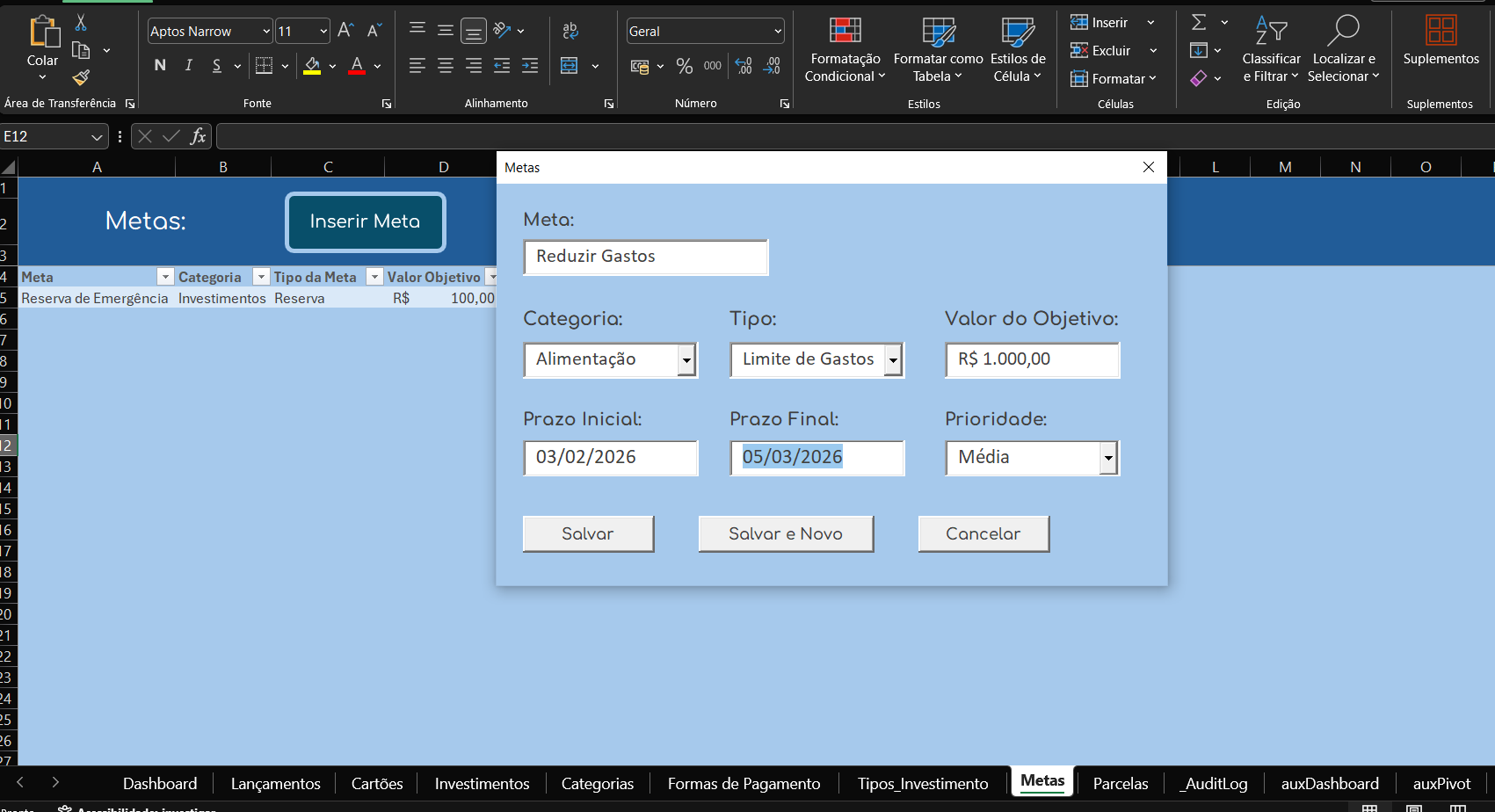 Planilha Excel para Controle Financeiro Pessoal Completo — imagem 4