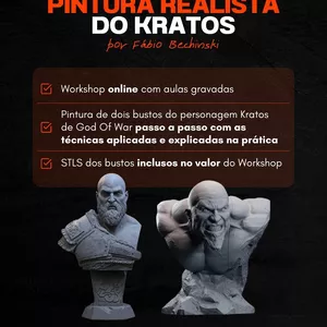 Imagem de Workshop - Pintura Realista do Busto Kratos - God of War criado por Fábio Bechinski na hotmart