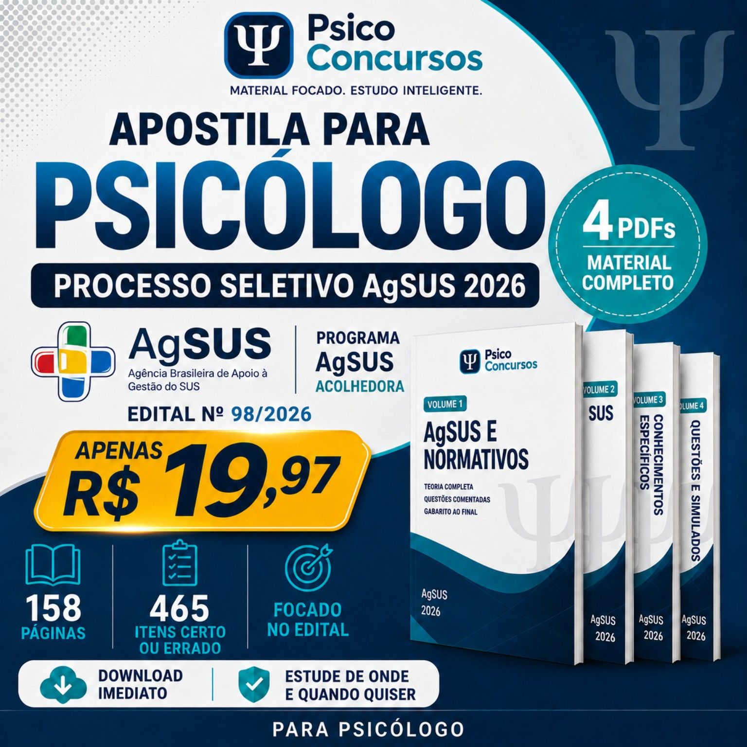 Imagem do curso Apostila para Psicólogo — Processo Seletivo AgSUS 2026