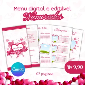 Imagem de capa para o Curso online Menu Dia dos Namorados Digital e Editável no Canva