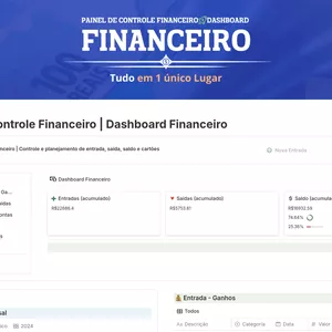 Planilha Painel de Controle Financeiro - Notion Template | Dashboard Financeiro
