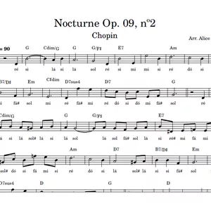 Imagem de capa para o Ebook Nocturne Op.09, nº2 (Chopin) | Partitura Facilitada em Sol Maior