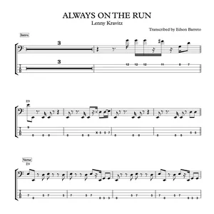 Main image of product ALWAYS ON THE RUN (Lenny Kravitz) Bass Score & Tab Lesson
