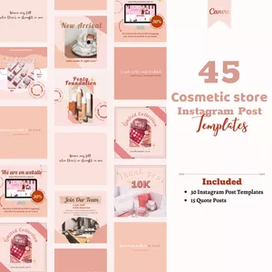 Imagem principal do produto Cosmetic Store Instagram Post Templates|Pale Pink Aesthetic Color Pallete|Minimalist Style Instagram Feed|Creative Misty Rose Social Media