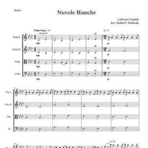 Imagem de capa para o Ebook Arranjo da música "Nuvole Bianche" de Ludovico Einaudi, para Quarteto de Cordas