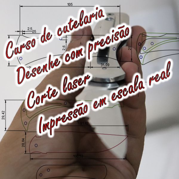 Curso online de Cutelaria, Desenho de facas, cabos, guardas e botões para impressao em tamanho real ou corte a laser>