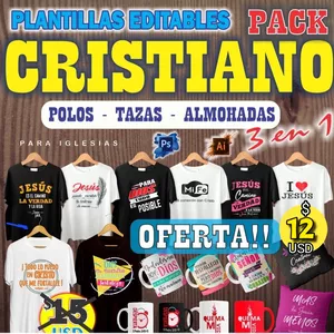 Imagen de portada para Curso online PACK CRISTIANO PLANTILLAS PARA CAMISETAS - POLOS- TAZAS- ALMOHADAS