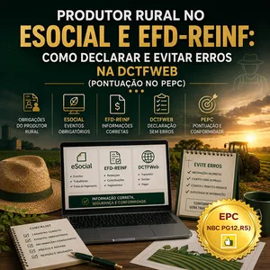 Imagem do curso PRODUTOR RURAL NO ESOCIAL E EFD-REINF: COMO DECLARAR E EVITAR ERROS NA DCTFWEB (Pontuação no PEPC) - GRAVADO - 15/06/2026