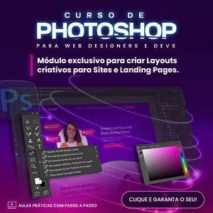 Imagem de capa para o Curso online Photoshop para Devs e Web Designers: Crie Sites com Visual Profissional e Exclusivo — Mesmo sem ser Designer.