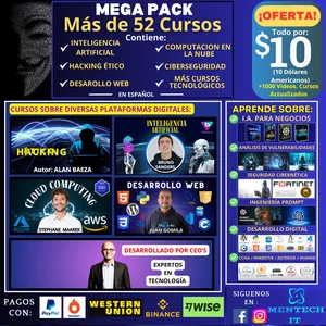 Imagen de portada para Curso online MEGAPACK DE 52 CURSOS: INTELIGENCIA ARTIFICIAL + HACKING ÉTICO + DISEÑO WEB + CIBERSEGURIDAD + COMPUTACION EN LA NUBE + NETWORKING Y MÁS